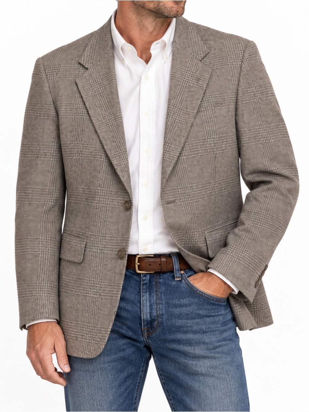 Vintage McRae’s Men’s Wool Glen Plaid Blazer Sport Coat Brown Gray Estimated 42R
